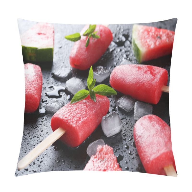 Personality  Watermelon Popsicle On Wooden Table Pillow Covers