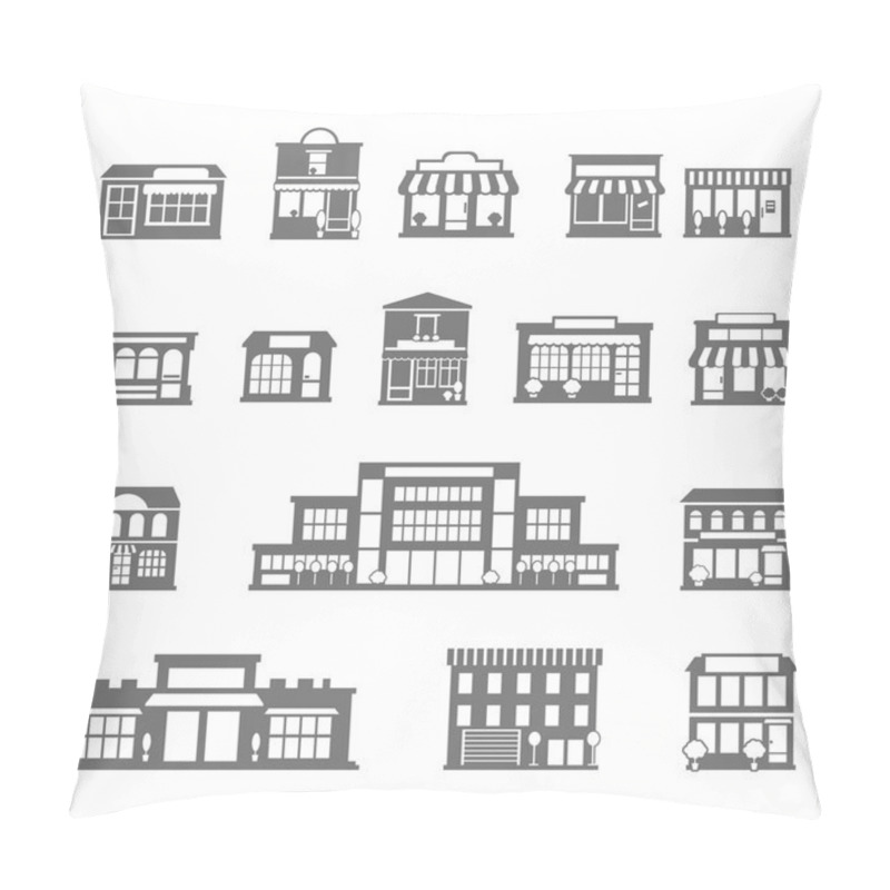 Personality  Stores And Malls Black White Icons Set Pillow Covers