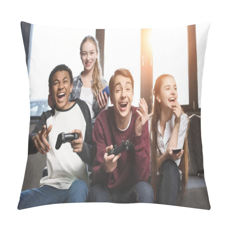 Personality  Multicultural Teenagers With Joysticks Pillow Covers