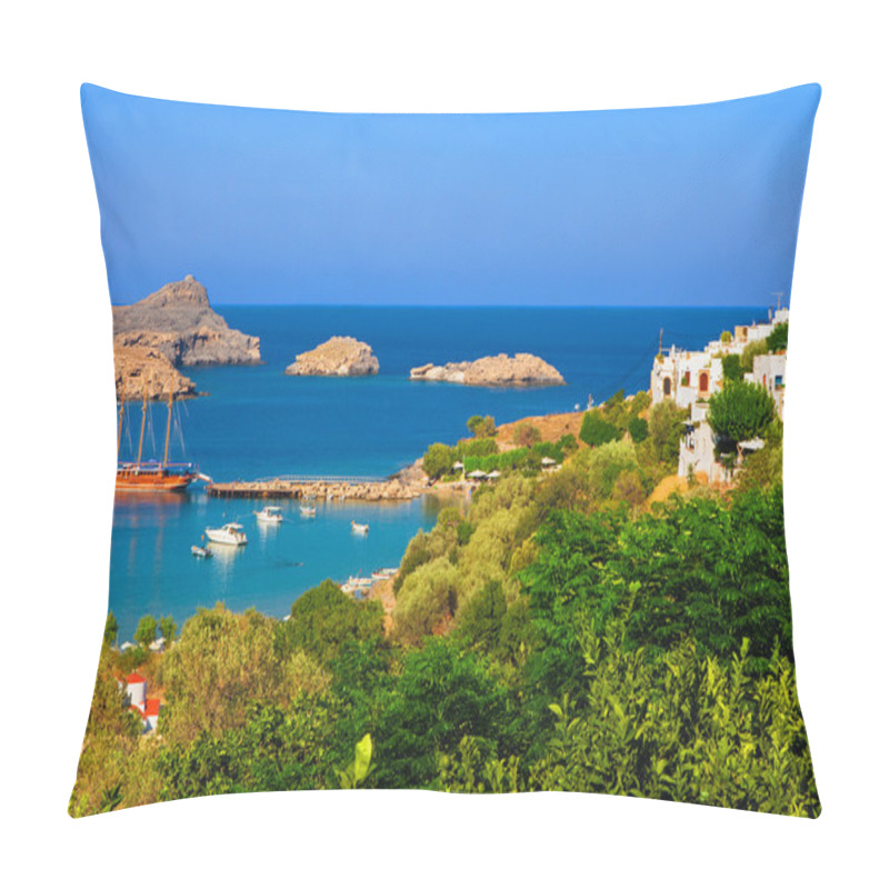 Personality  Historical Yacht In Lindos Bay On Rodos Island Pillow Covers