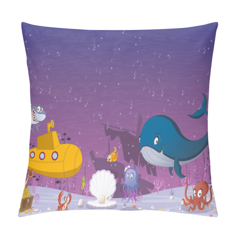 Personality  Cartoon Underwater World With Corals, Fish And Ocean Creatures. Pillow Covers