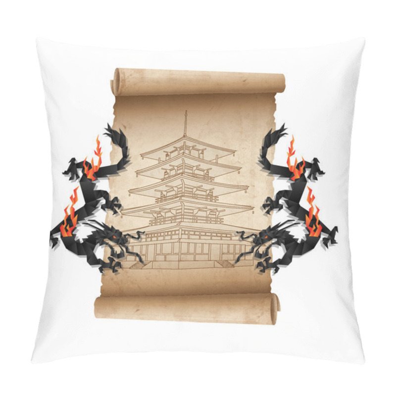 Personality  Scroll Of Old Parchment With Pagoda And Dragons Pillow Covers