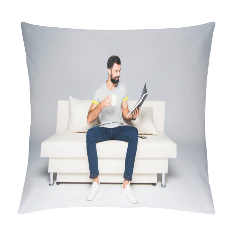 Personality  Bearded Man Reading Magazine Pillow Covers