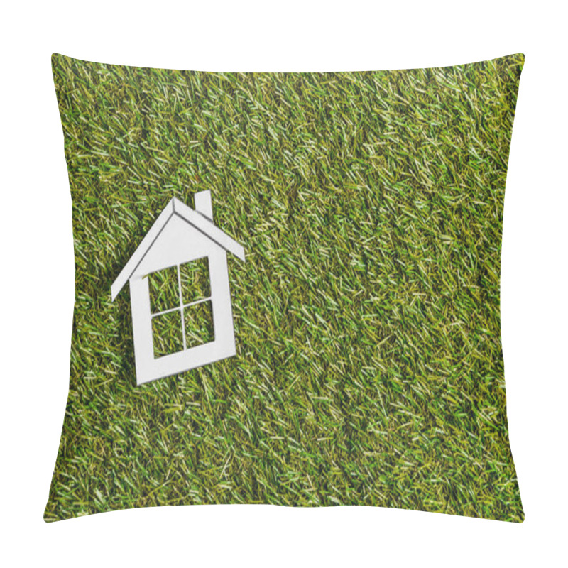 Personality  Top View Of White Paper House On Green Grass, Energy Efficiency At Home Concept Pillow Covers