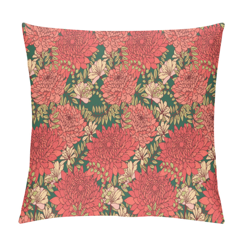 Personality  Seamless Floral Pattern Featuring Large Blooming Flowers In Red And Beige Tones With Lush Green Leaves On A Dark Background. Perfect For Fabric, Wallpapers, Packaging, And Elegant Home Decor. Pillow Covers