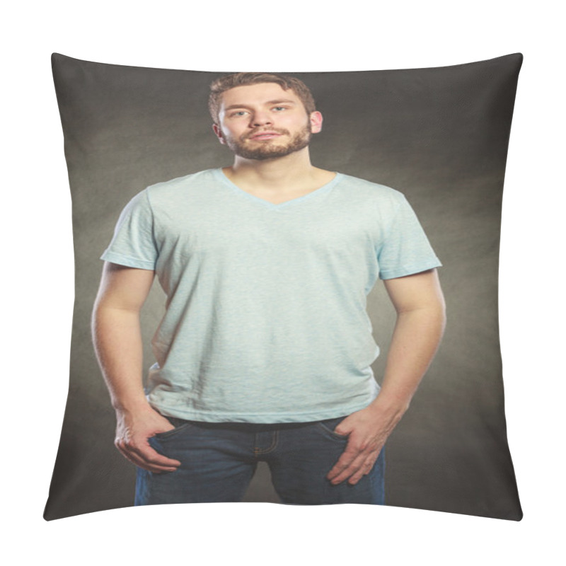 Personality  Man Guy In Blank Shirt With Empty Copy Space. Pillow Covers