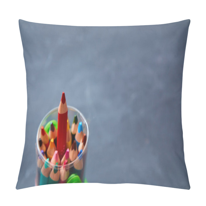 Personality  Business Idea, Individuality And Creativity. Success And Motivation. Red Pencil With Non-standard Vision. Copy Space Pillow Covers