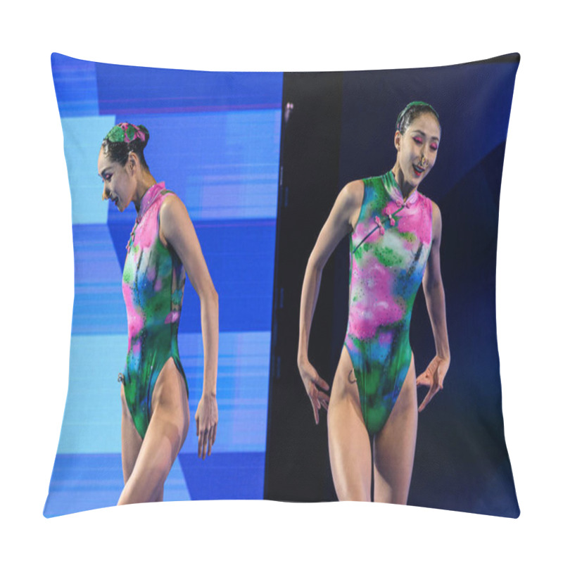 Personality  PARIS, FRANCE - 9 AUGUST, 2024: WANG Liuyi, WANG Qianyi, The Artistic Swimming, Duet, Technical Routine, Artistic Swimming, Duet, Technical Routine, The Paris 2024 Olympic Games At Aquatics Centre Pillow Covers