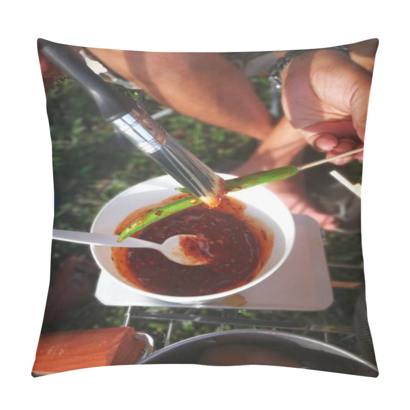 Personality  Meals And Vegetables BBQ Grilled With  Sichuan Pepper Were Famously Seasoning Of  Xishuangbanna That Famous Street Foods In Norths Of Thailand Pillow Covers