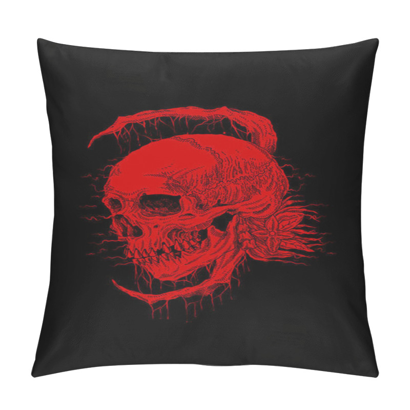 Personality  Skull With Plant Grass And Flower With Slobber Artwork Illustration Pillow Covers