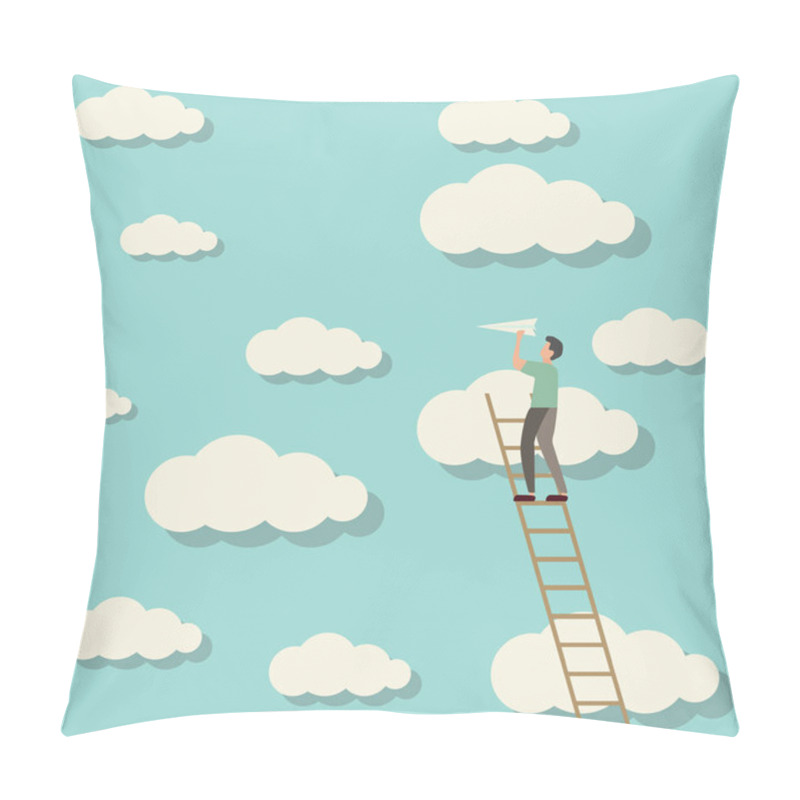 Personality  Man Climbing The Sky Launching Paper Plane Pillow Covers