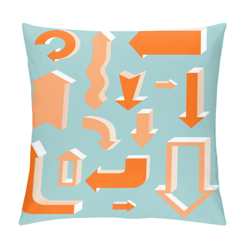 Personality  Volume Red And Orange Arrows With Hatching On Blue Background Pillow Covers