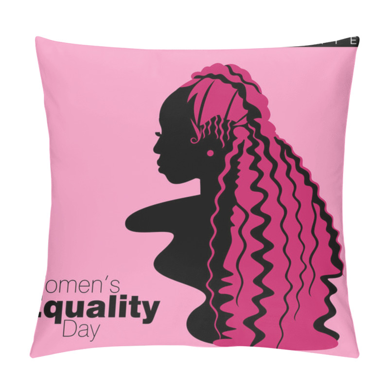 Personality  An Abstract Vector Illustration Of A Single African American Woman With Curly Long Hairstyle In Three Quarter Profile View On A Pink Isolated Background For Women's Equality Day  Pillow Covers