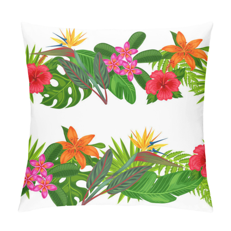 Personality  Seamless Horizontal Borders With Tropical Plants, Leaves And Flowers. Background Made Without Clipping Mask. Easy To Use For Backdrop, Textile, Wrapping Paper. Pillow Covers