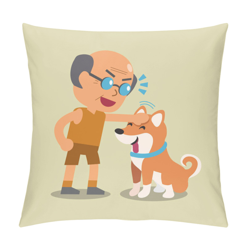 Personality  Cartoon Old Man With His Shiba Inu Dog Pillow Covers