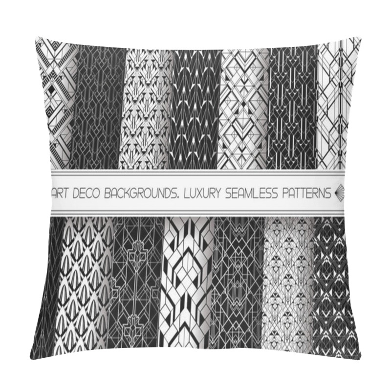 Personality  Art Deco Patterns Set. Vector Black White Backgrounds Pillow Covers