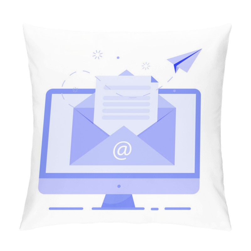 Personality  The Concept Of Opening A Message With An Email Document On A Computer. Vector Flat Illustration Of Email Marketing With A Paper Airplane Pillow Covers