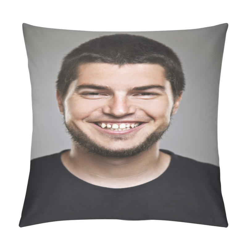 Personality  Portrait Of A Real Smiling Man Over Grey Background. Pillow Covers