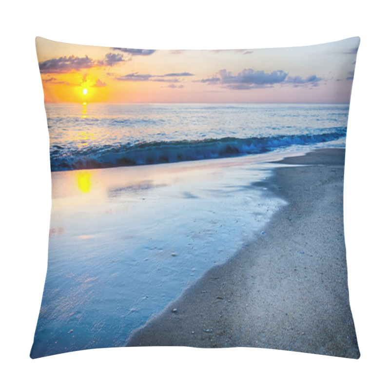 Personality  The Rising Sun Peeks Through Clouds And Is Reflected In Waves By Pillow Covers