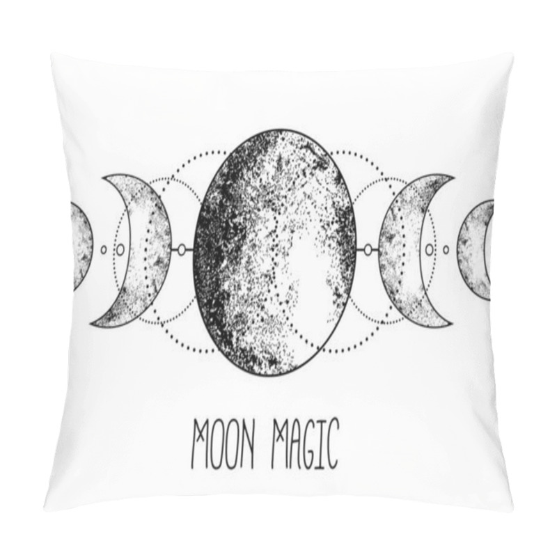 Personality  Triple Moon Pagan Wicca Moon Goddess Symbol. Three-faced Goddess. Maiden, Mother, Crone Vector Illustration. Tattoo, Astrology, Alchemy, Boho And Magic Symbol. Pillow Covers