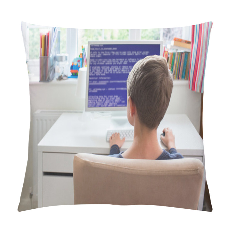 Personality  Teenage Boy In Bedroom Writing Computer Code Pillow Covers