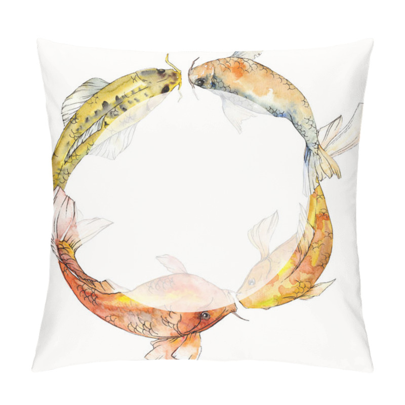 Personality  Watercolor Aquatic Underwater Tropical Fish Set. Red Sea And Exotic Fishes Inside: Goldfish. Frame Border Square. Pillow Covers