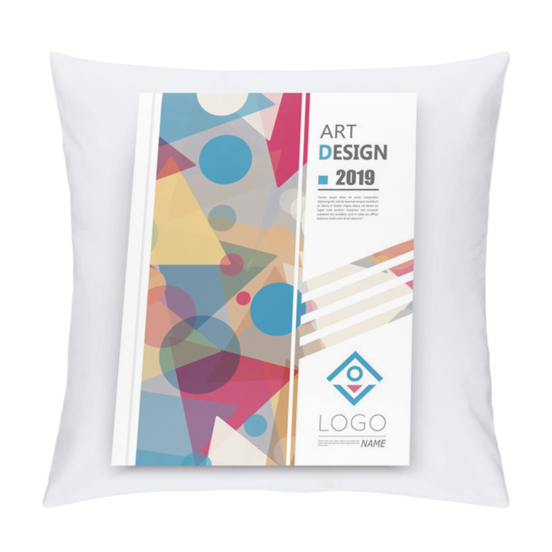 Personality  Abstract Composition, Patch Font Texture, Yellow, Red Triangle, Blue Circle Part Construction, White A4 Brochure Title Sheet, Creative Round Figure Icon, Commercial Firm Logo, Banner Form, Flier Fiber Pillow Covers