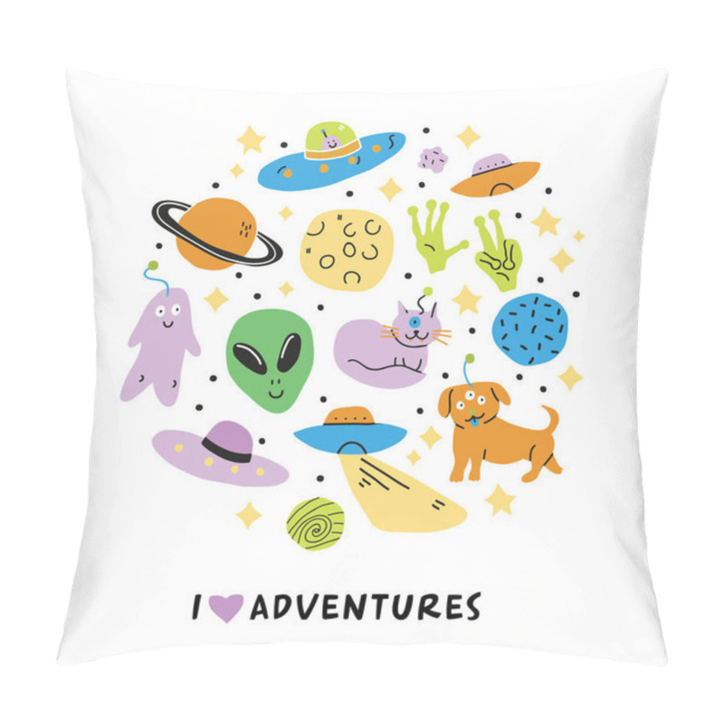 Personality  Set On A Space Theme With Doodle Aliens Monsters Pillow Covers