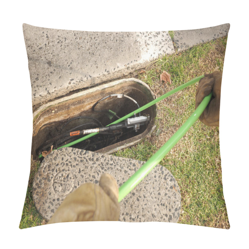 Personality  Installation Of  A Green Nylon Jacketed 72 Fiber Optic Ribbon Cable In A Cable Duct Through A Roadside Communications Pit Pillow Covers