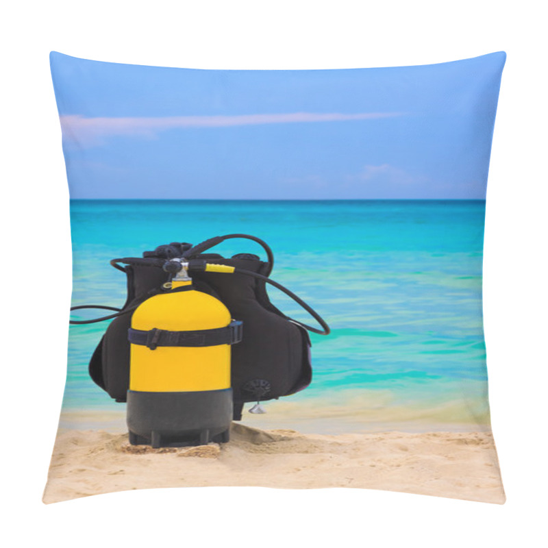 Personality  Scuba Diving Equipment On A Beach Pillow Covers