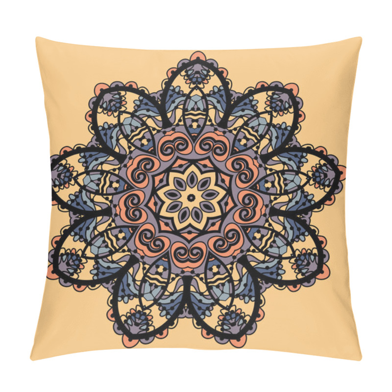 Personality  Stylized Mandala Vector. Flower Like Round Ornate Design Over Chokolate Paper Background Pillow Covers