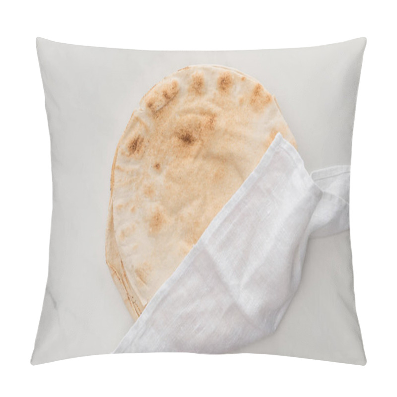 Personality  Top View Of Flat Lavash Bread Covered With White Towel On Marble Surface Pillow Covers