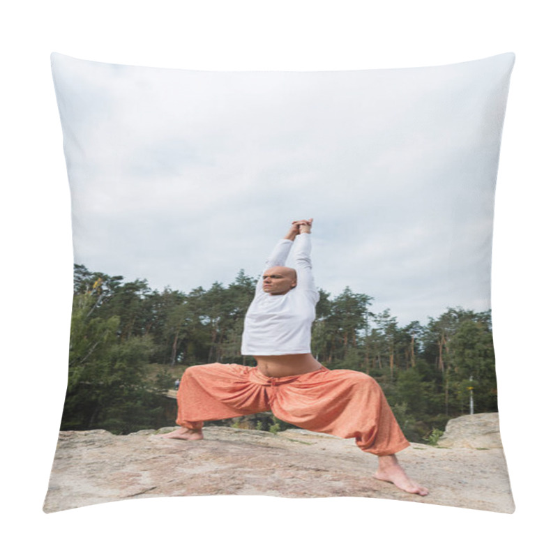 Personality  Buddhist In Harem Pants And Sweatshirt Meditating With Raised Hands In Goddess Pose Pillow Covers