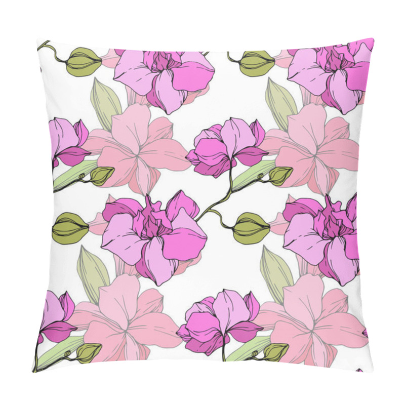 Personality  Beautiful Pink Orchid Flowers. Seamless Background Pattern. Fabric Wallpaper Print Texture. Engraved Ink Art. Pillow Covers