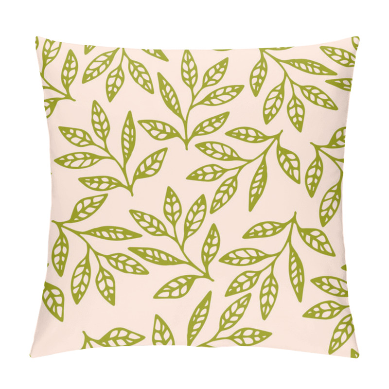 Personality  Floral Seamless Pattern With Hand Drawn Green Branches And Leaves On Pink Background. Vector Illustration. Pillow Covers