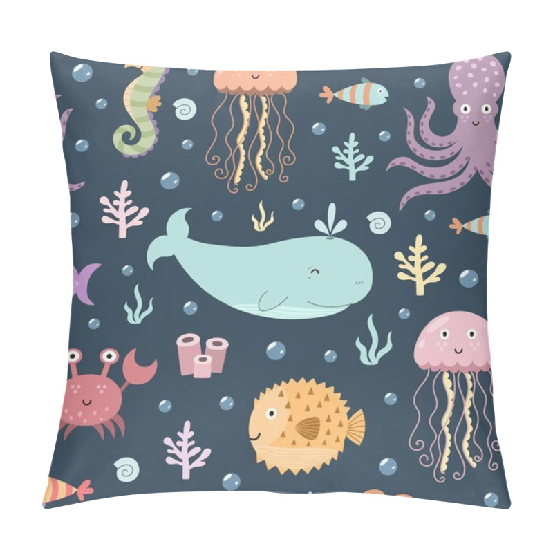 Personality  Sea Life Seamless Pattern. Cute Background Pillow Covers