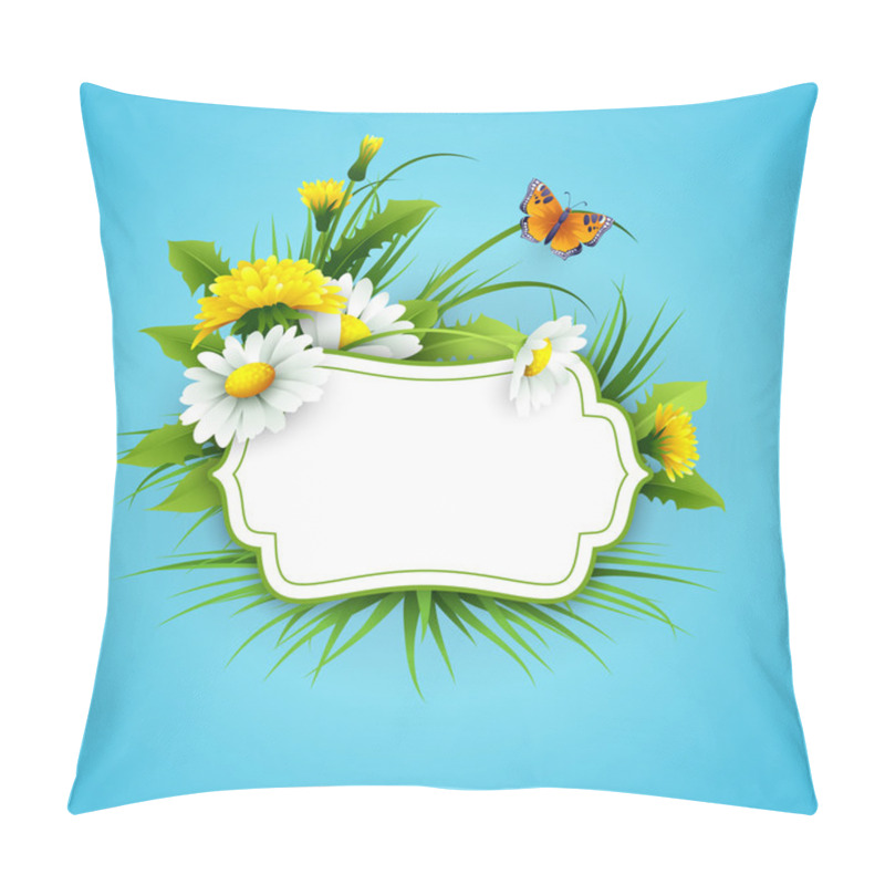 Personality  Fresh Spring Background With Grass, Dandelions And Daisies Pillow Covers