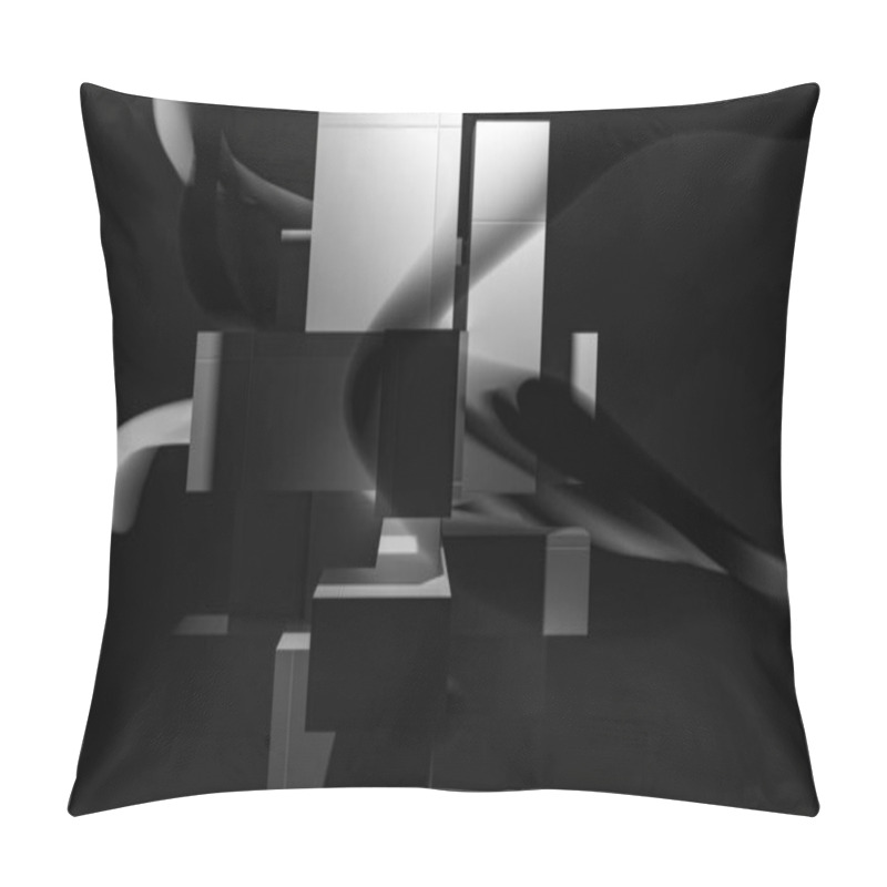 Personality  Abstract Monochrome Composition With Geometric Shapes And Flowing Curves. Pillow Covers