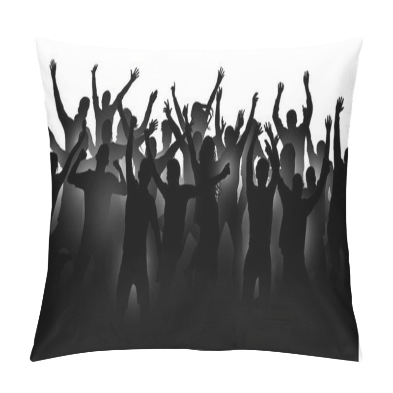 Personality  Crowd Of Cheerful People, Dancing At The Music Concert, Party, Festival, Club. Audience Cheer Hands Up. Mob Fans Applauding, Isolated Silhouette Vector. Sports Fans Applause Pillow Covers