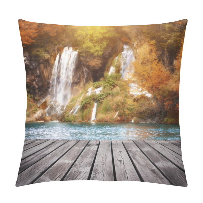 Personality  Beautiful Autumn Forest Waterfall At Sunny Day Pillow Covers