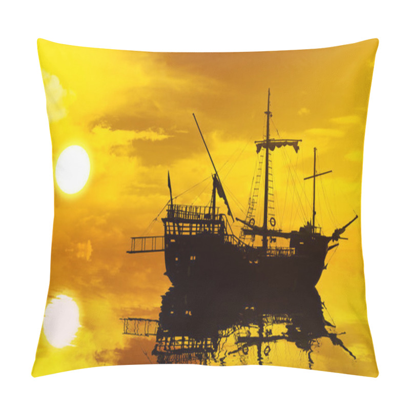 Personality  Sailing Boat Silhouette At Sunset Pillow Covers