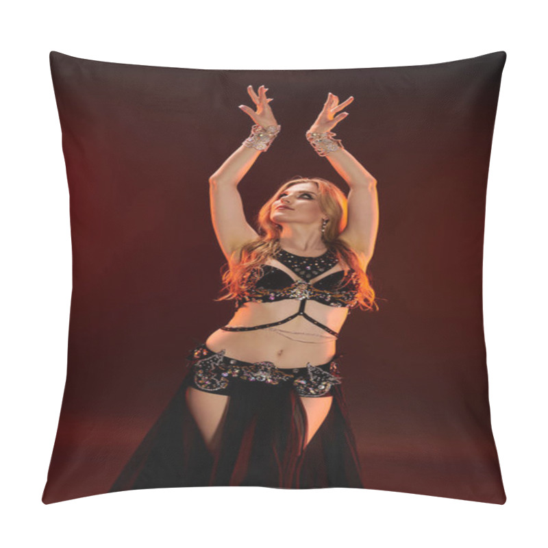 Personality  Graceful Woman In Vibrant Belly Dance Attire Performs Mesmerizing Moves. Pillow Covers