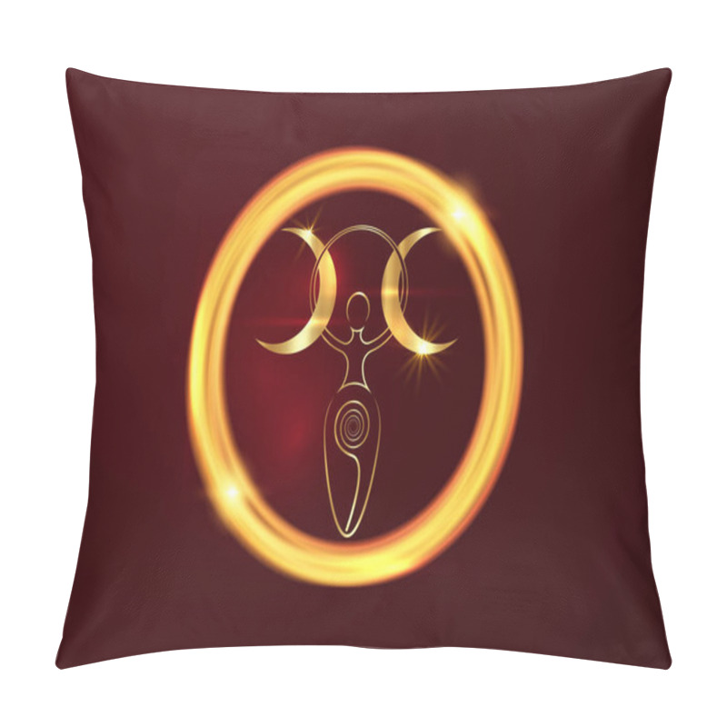 Personality  Gold Spiral Goddess Of Fertility And Triple Moon Wiccan. The Spiral Cycle Of Life, Death And Rebirth. Golden Woman Wicca Mother Earth Symbol Of Sexual Procreation In Golden Round Frame Neon Sign Pillow Covers