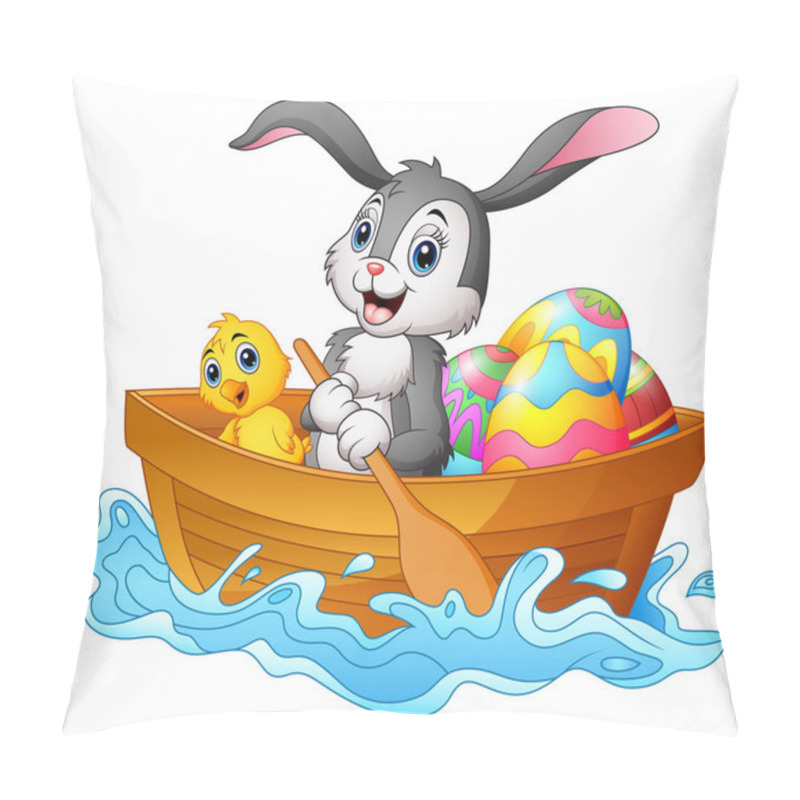 Personality  Easter Bunny Rowing Boat With Chicks And Decorated Easter Eggs Pillow Covers