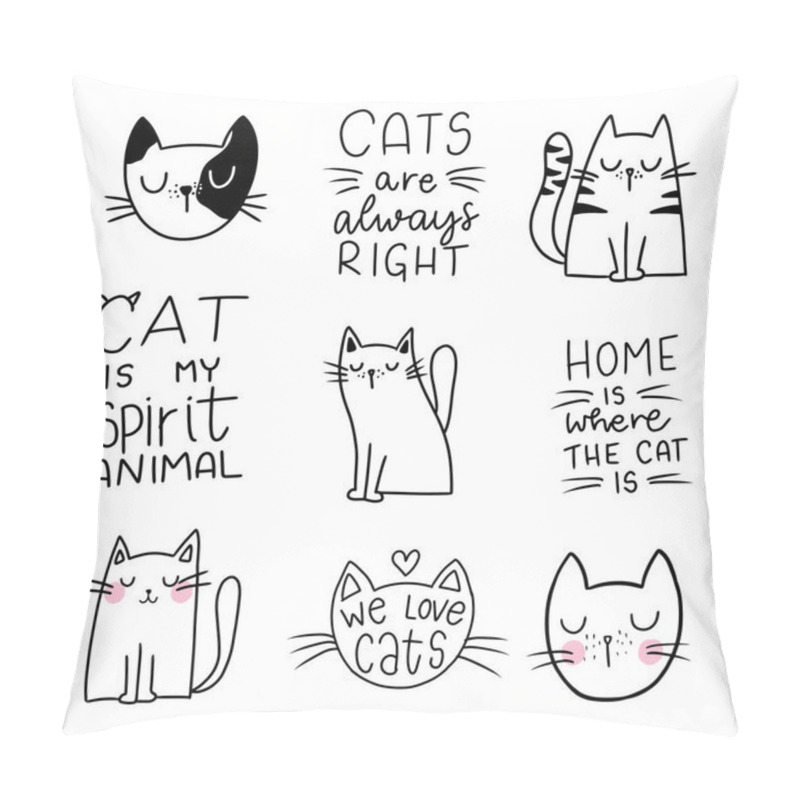 Personality  Cute Cat Doodle Style Illustrations. Set Of Funny Hand Drawn Cats. Pillow Covers