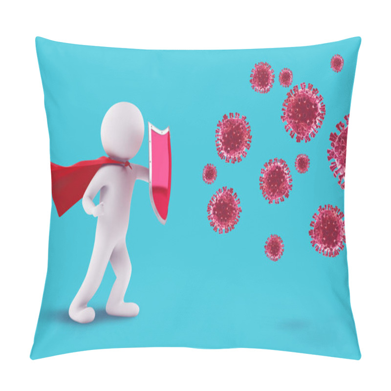 Personality  Concept Of Fight And Defensive Immunity Against The Virus. 3D Rendering Pillow Covers