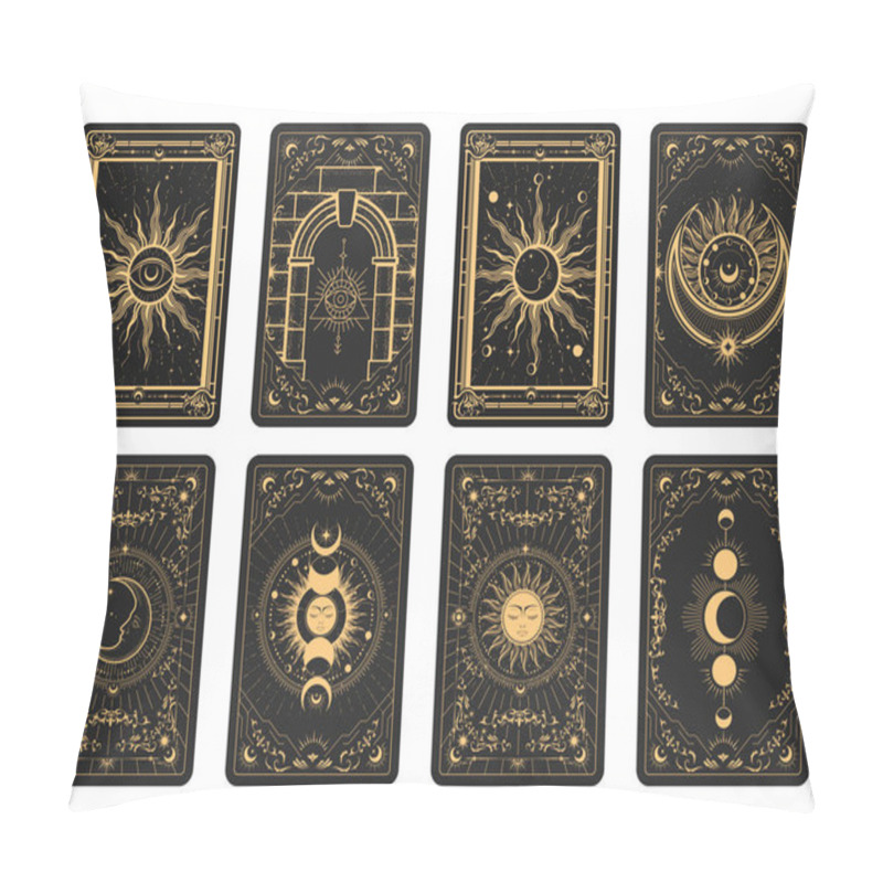 Personality  Tarot Cards Batch Reverse Side, Magic Frame With Esoteric Patterns And Mystic Symbols, Sun And Moon Sorcery, Vector Pillow Covers