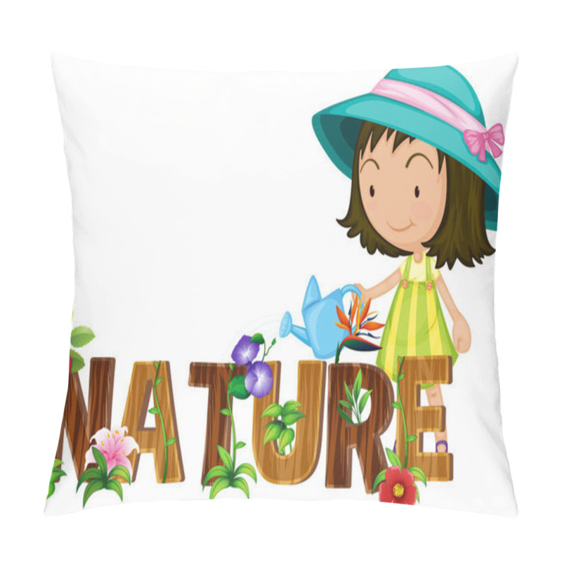 Personality  Nature Theme With Girl Watering Flowers Pillow Covers