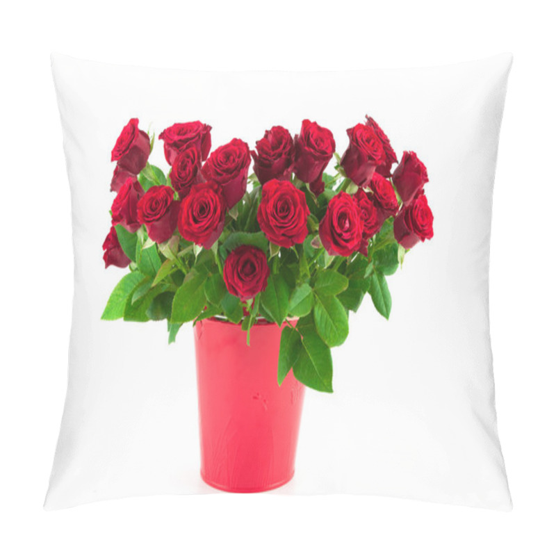 Personality  Bouquet Of Bright Red Roses In A Red Bucket  Pillow Covers