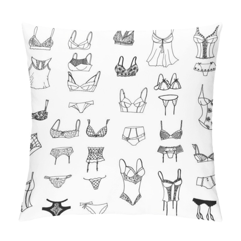 Personality  Collection Of Lingerie. Panty And Bra Set. Body. Vector Illustrations. - Vector Pillow Covers